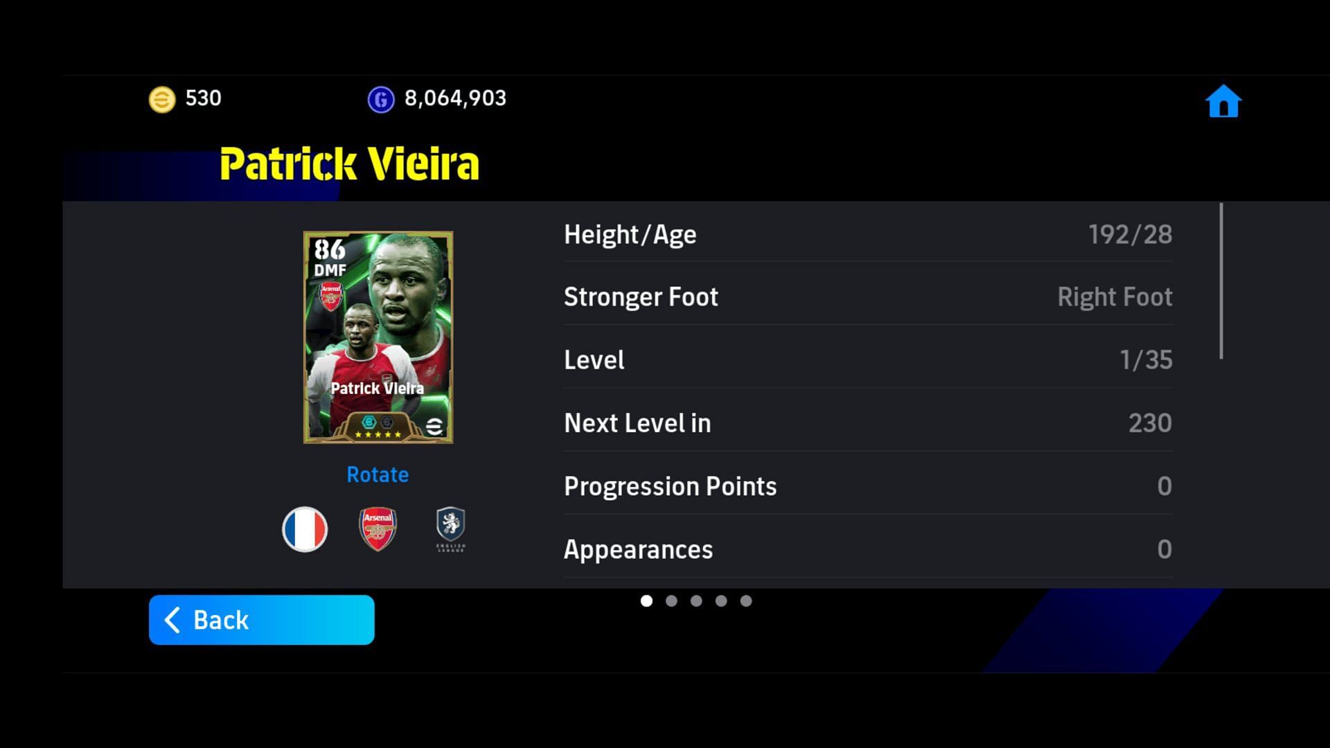Patrick Vieira is among the best DMFs in the game (Image via Konami)